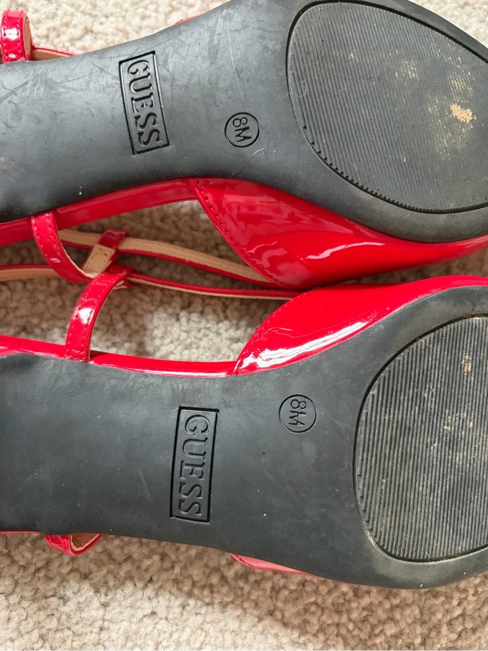 GUESS Red Patent Pointed Slingback Flats with Logo Accent